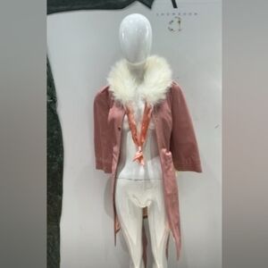 Ottimo Leather Pink Trench Coat with Faux Fur Collar